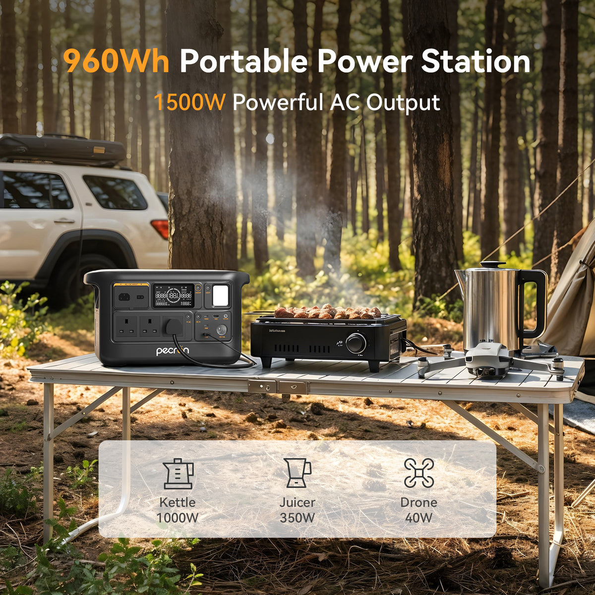 PECRON F1000 LFP Portable Power Station 960Wh, 1500W Solar Generator
